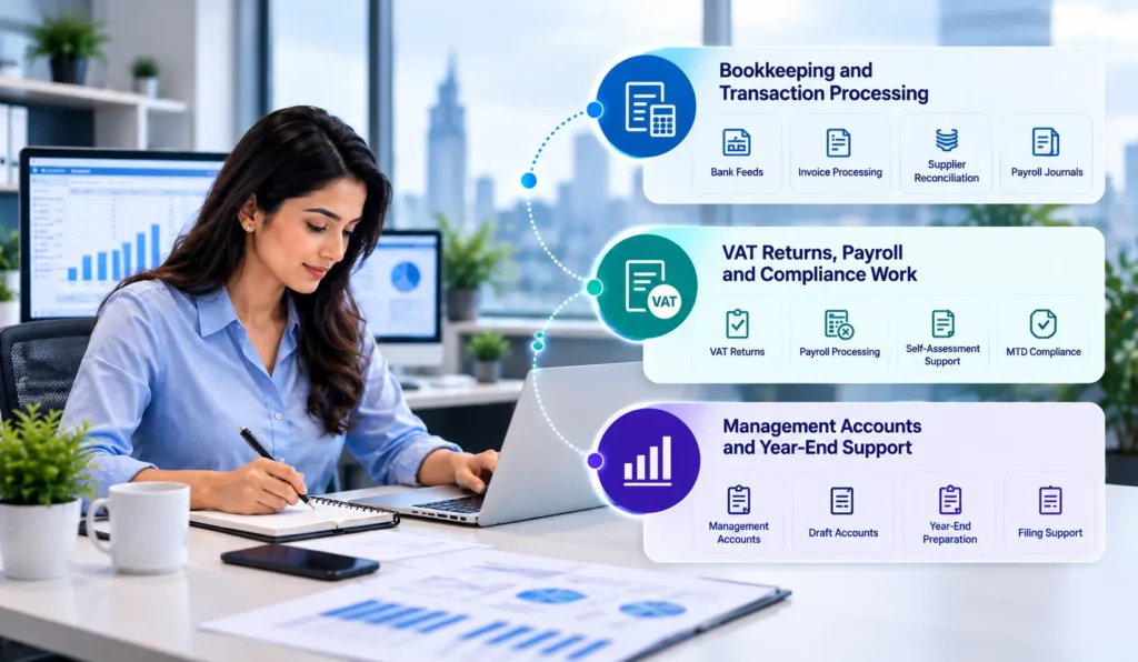 Offshore Accounting Services vs Local Accounting: Which Model Works Better for UK Practices? 4 Modern Office Accounting Infographic